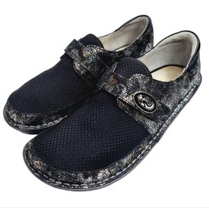 Alegria Brenna Romantical Metallic Floral Leather Black Womens US 7.5 EUR 38 NEW